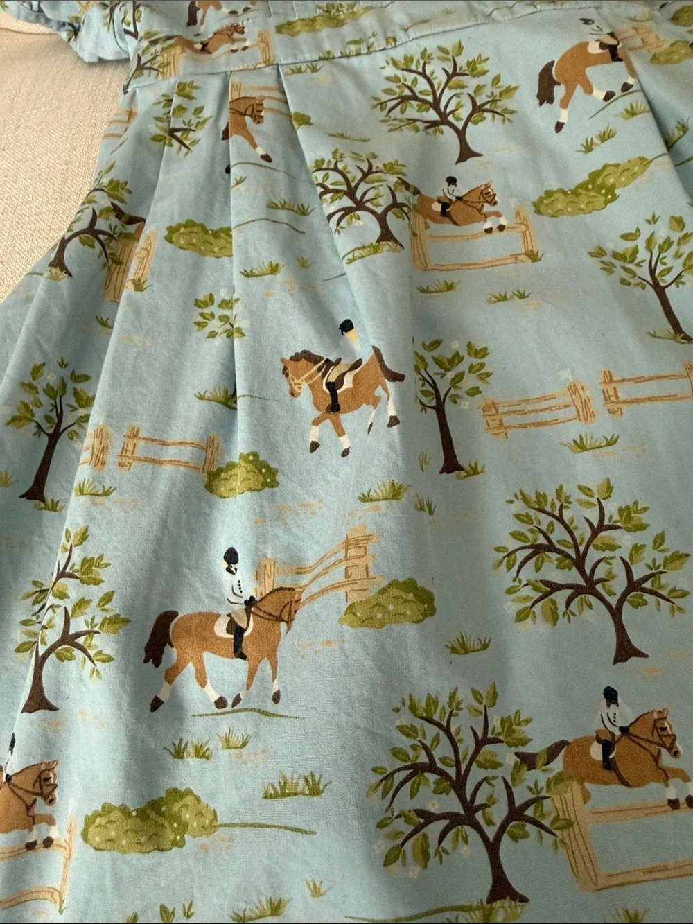 girls 6 Gymboree blue horse equestrian riding dress print club pleated cotton